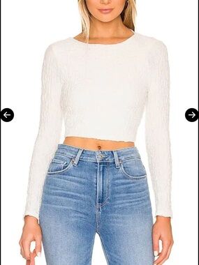 Astr White Textured Cropped Long Sleeve Top